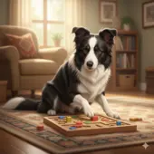 Border Collie résolvant un puzzle